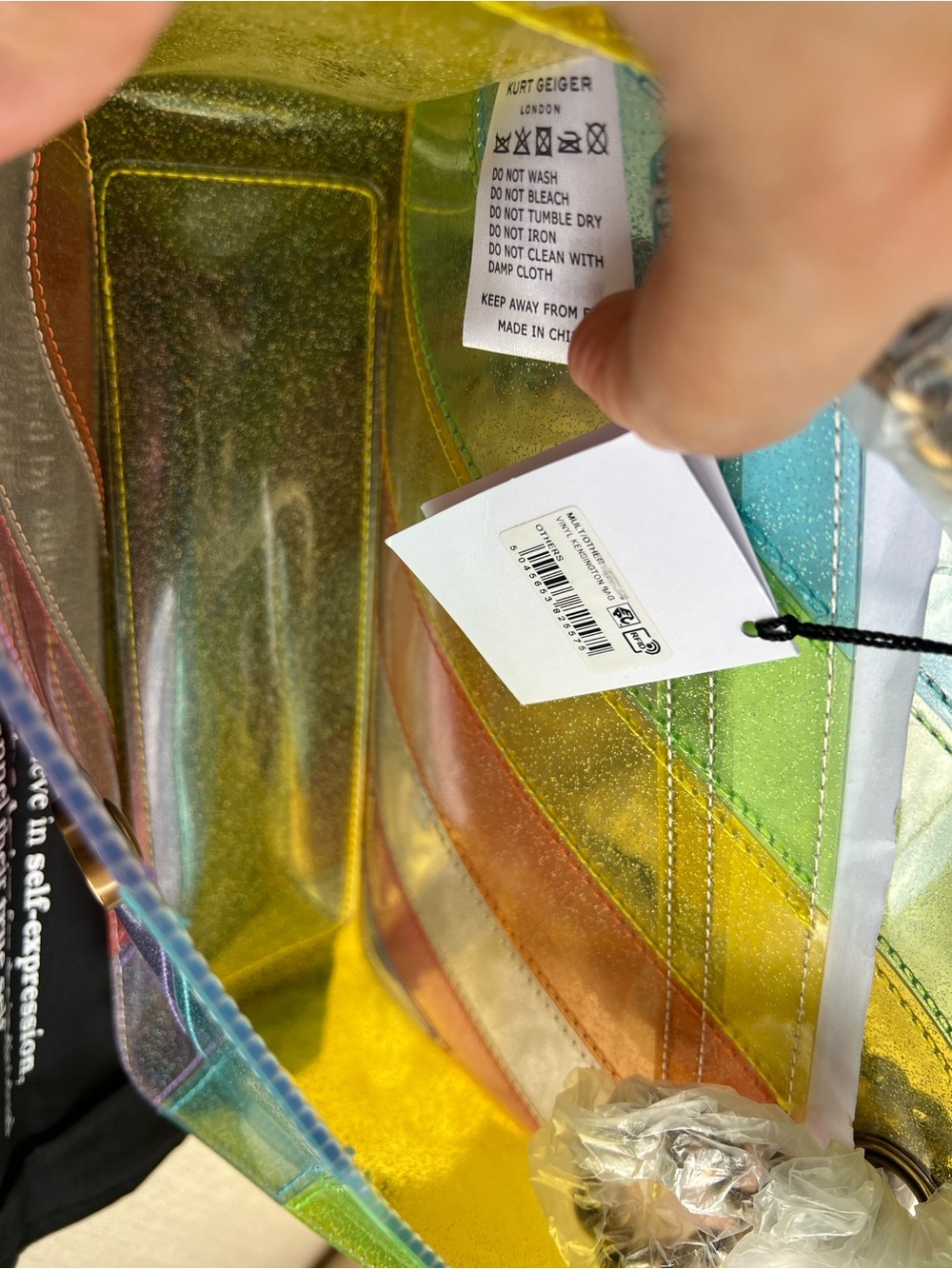 KURT GEIGER  Kensington Vinyl CLEAR RAINBOW GLITTERED crossbody / shoulder bag - Picture 11 of 15